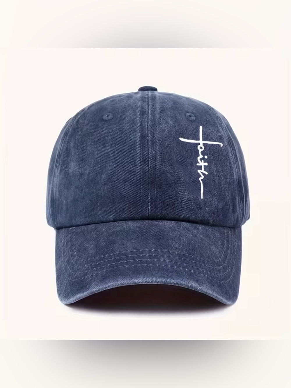 Faith Script Embroidered Navy Baseball Cap - Picture 1 of 3